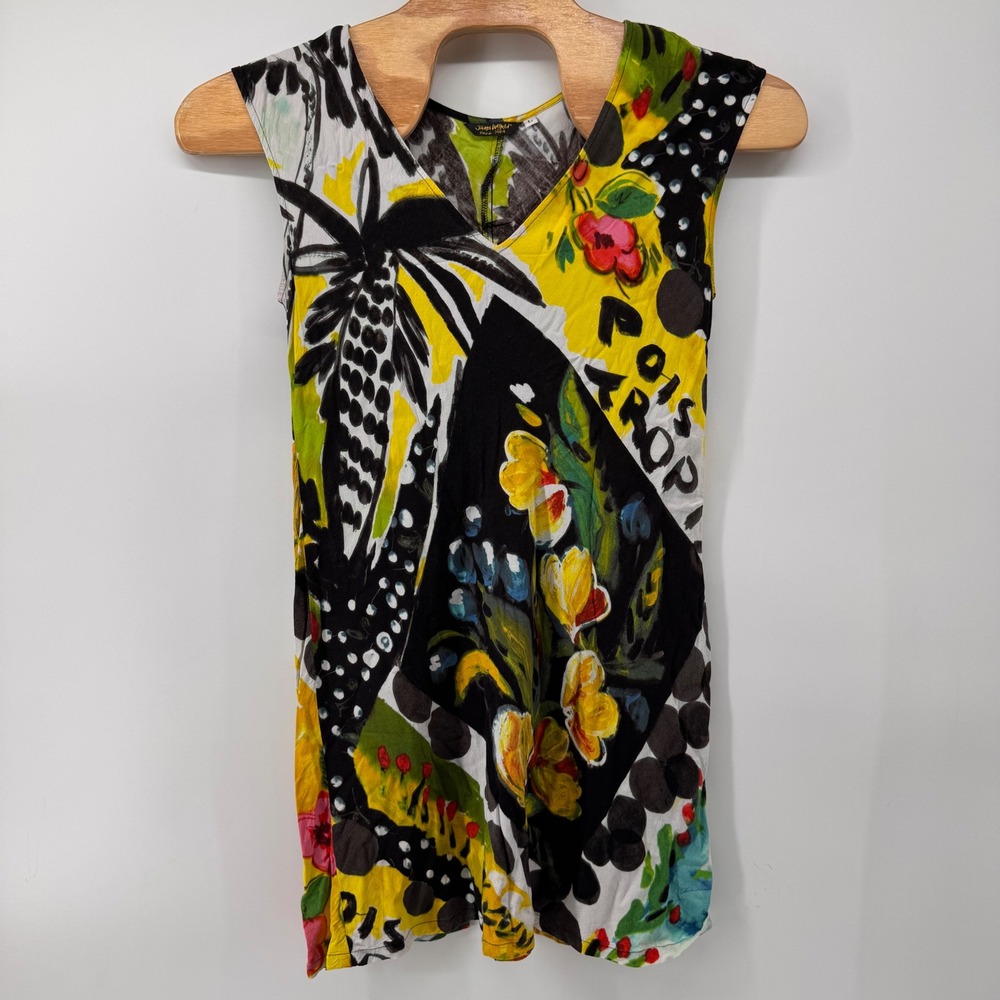 Jams World Parrot Cove Dress Womens L Multicolor Abstract Tropical V-Neck Rayon